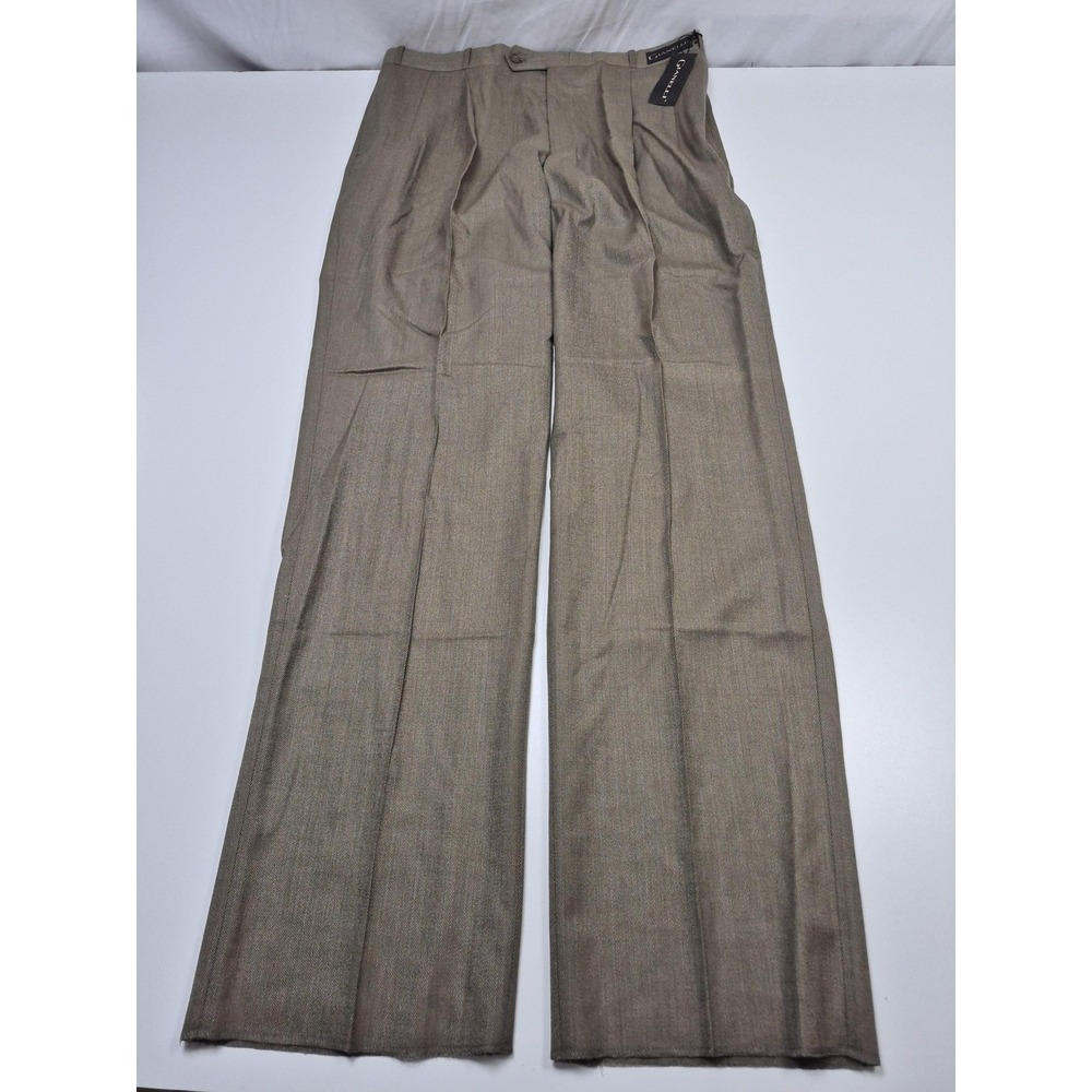 Gianelli Dress Pants Mens 38x36 Beige Wool Pleated Straight Unhemmed Classic NWT